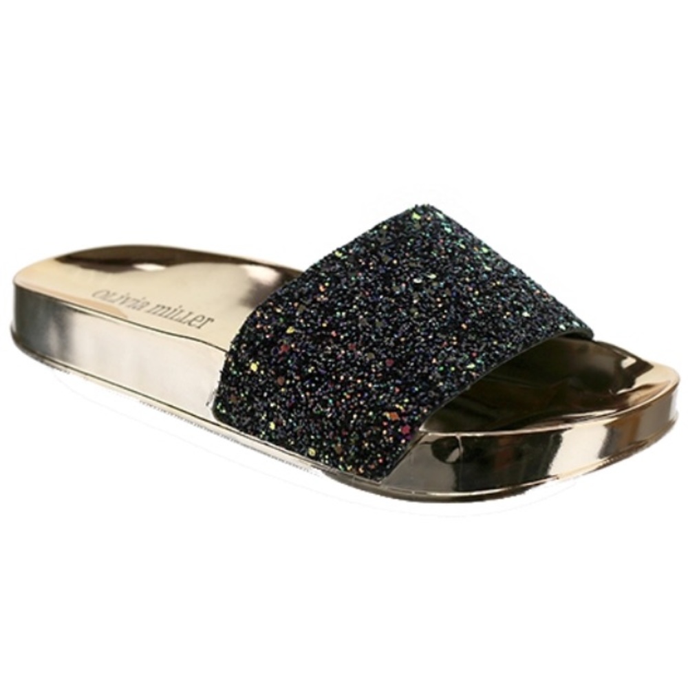 Black Glitter Slide W/ Gold Sole Metallic